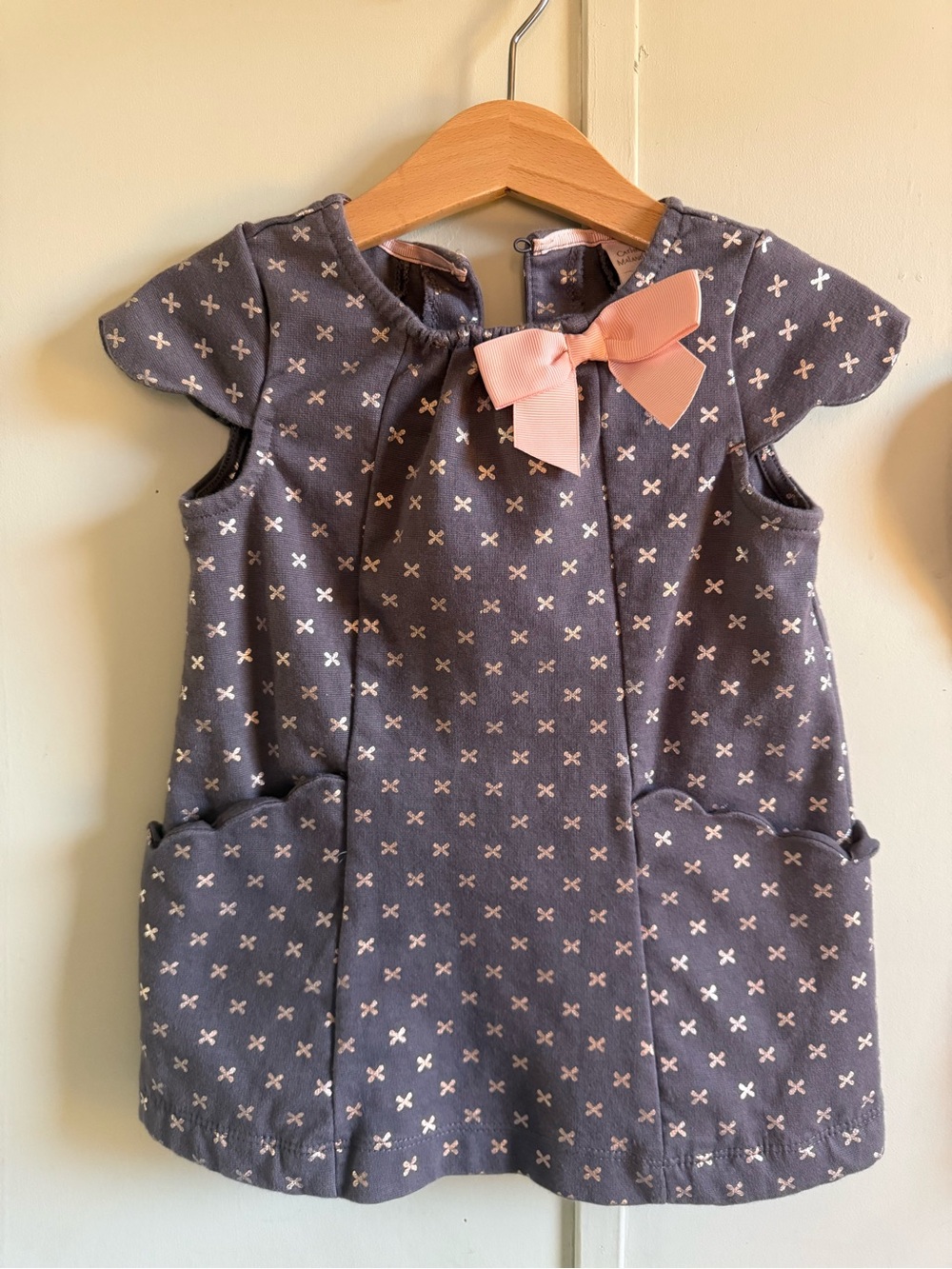 Catherine Malandrino Grey Dress with Pink Bow Accent